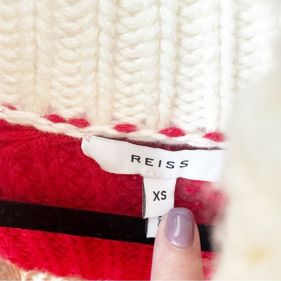 ✅ Reiss Jan Colorblock Mixed Cable Knit Turtleneck Sweater Cream, Black & Red XS - Picture 4 of 11